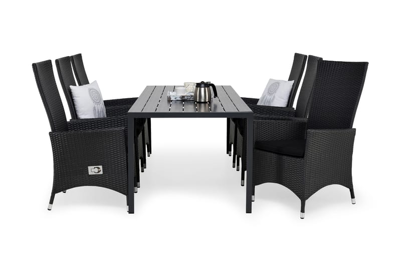 Ruokailuryhmä Tunis 205x90 6 Jenny säätötuolia Pehmusteet, Musta/Musta/Musta