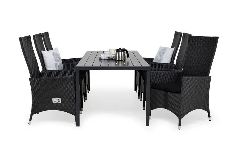 Ruokailuryhmä Tunis 205x90 6 Jenny säätötuolia Pehmusteet, Musta/Musta/Musta