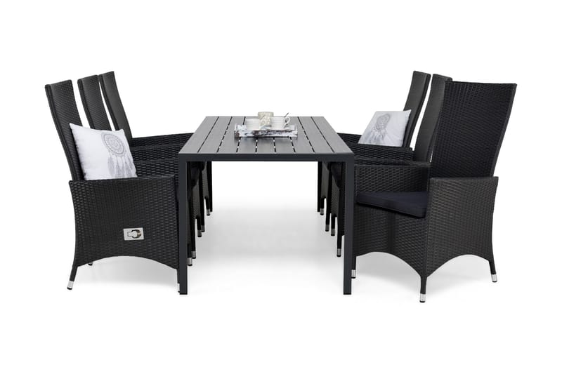 Ruokailuryhmä Tunis 205x90 6 Jenny säätötuolia Pehmusteet - Musta/Musta/Harmaa - Puutarhakalusteet - Ulkoryhmä - Ruokailuryhmät ulos