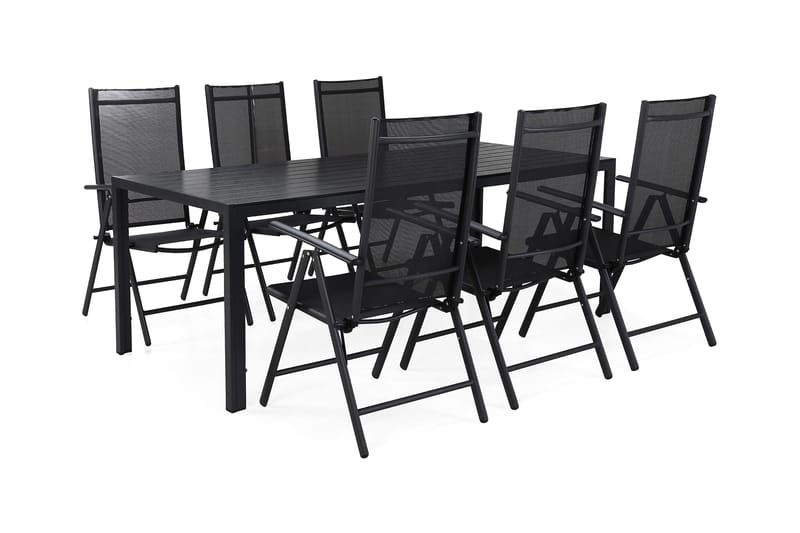 Ruokailuryhmä Tunis 205x90 6 Maggie säätötuolia - Musta - Puutarhakalusteet - Ulkoryhmä - Ruokailuryhmät ulos