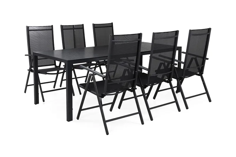 Ruokailuryhmä Tunis 205x90 6 Maggie säätötuolia - Musta - Puutarhakalusteet - Ulkoryhmä - Ruokailuryhmät ulos
