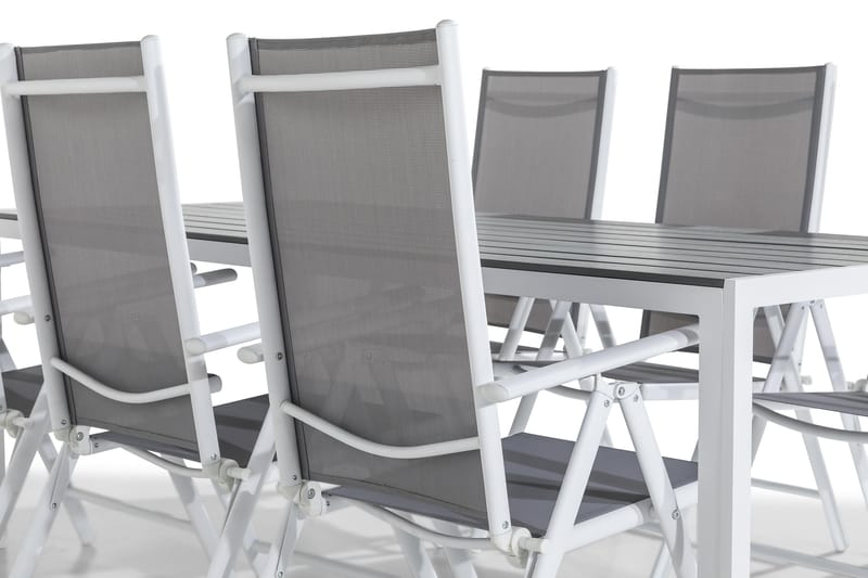 Ruokailuryhmä Tunis 205x90 6 Maggie säätötuolia - Valkoinen/Harmaa - Puutarhakalusteet - Ulkoryhmä - Ruokailuryhmät ulos