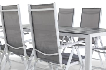 Ruokailuryhmä Tunis 205x90 6 Maggie säätötuolia - Valkoinen/Harmaa - Puutarhakalusteet - Ulkoryhmä - Ruokailuryhmät ulos