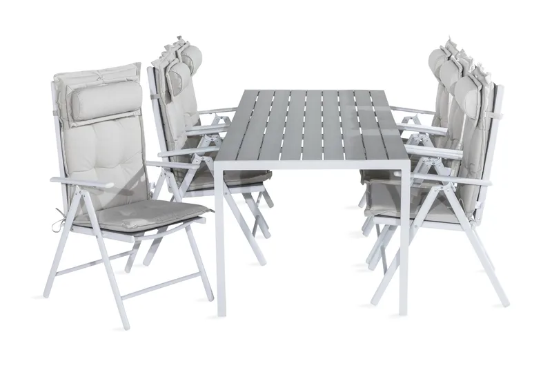 Ruokailuryhmä Tunis 205x90 6 Maggie säätötuolia Pehmusteet, Valk/Harmaa/L.valk