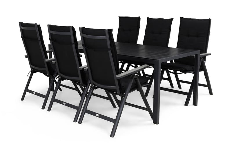 Ruokailuryhmä Tunis 205x90 6 Monaco Light tuolia Pehmusteet, Musta/Harmaa
