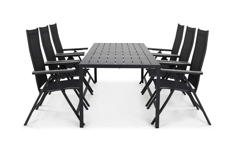 Ruokailuryhmä Tunis 205x90 6 Monaco säätötuolia, Musta/Harmaa