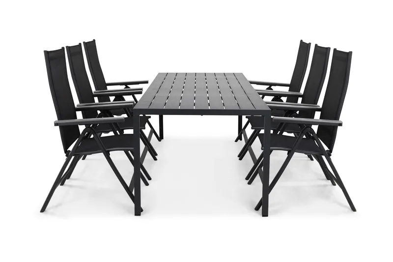 Ruokailuryhmä Tunis 205x90 6 Monaco säätötuolia, Musta/Harmaa