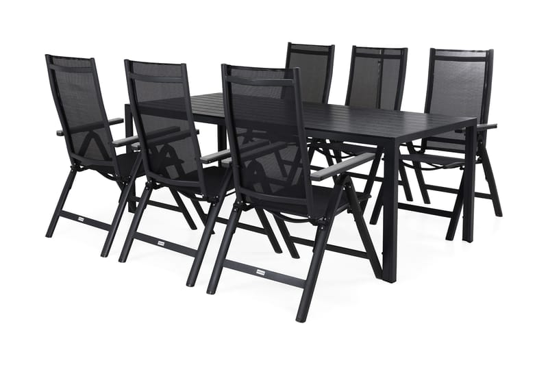 Ruokailuryhmä Tunis 205x90 6 Monaco säätötuolia - Musta/Harmaa - Puutarhakalusteet - Ulkoryhmä - Ruokailuryhmät ulos