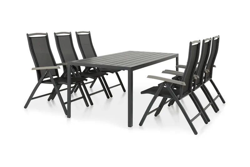 Ruokailuryhmä Tunis 205x90 6 Monaco säätötuolia - Musta/Musta - Puutarhakalusteet - Ulkoryhmä - Ruokailuryhmät ulos