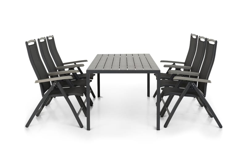 Ruokailuryhmä Tunis 205x90 6 Monaco säätötuolia, Musta/Musta