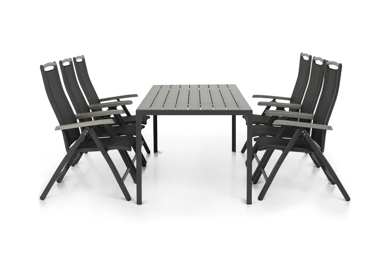 Ruokailuryhmä Tunis 205x90 6 Monaco säätötuolia, Musta/Musta