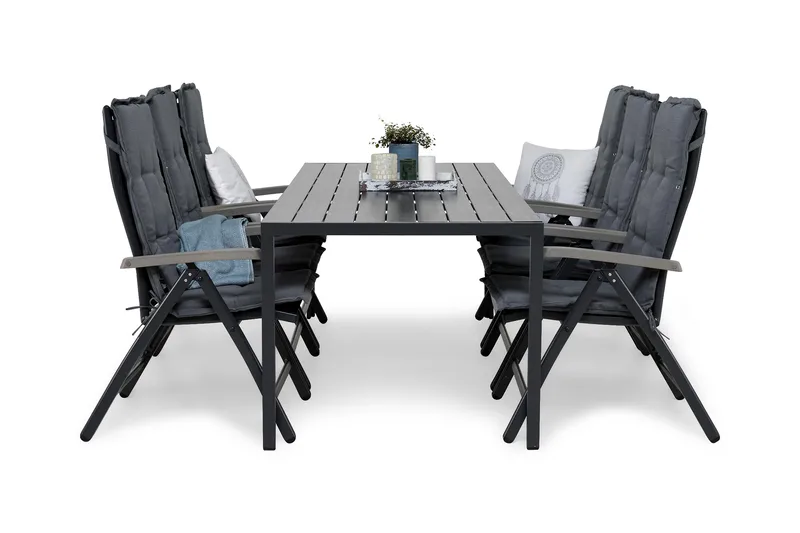 Ruokailuryhmä Tunis 205x90 6 Monaco säätötuolia Pehmusteet - Musta/Musta/Harmaa - Puutarhakalusteet - Ulkoryhmä - Ruokailuryhmät ulos