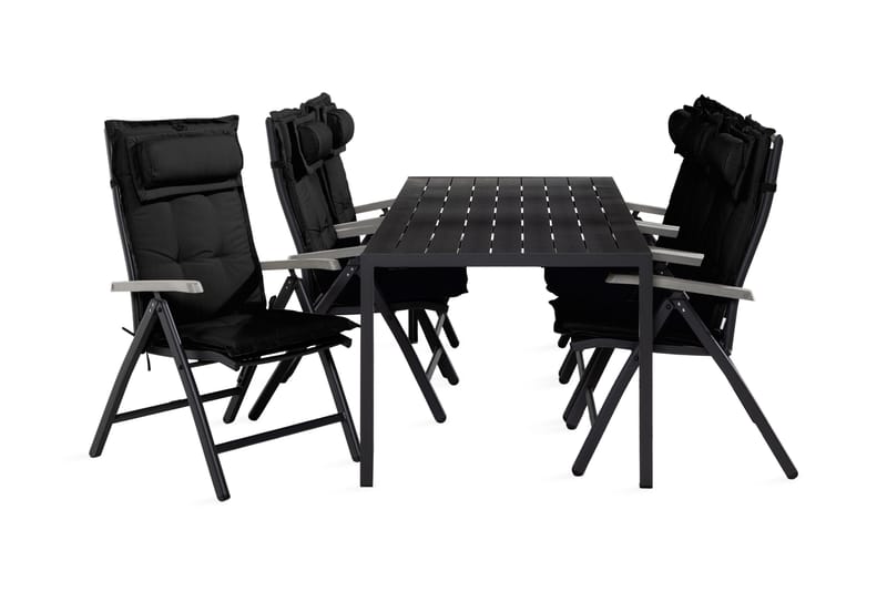 Ruokailuryhmä Tunis 205x90 6 Monaco säätötuolia Pehmusteet, Musta/Harmaa
