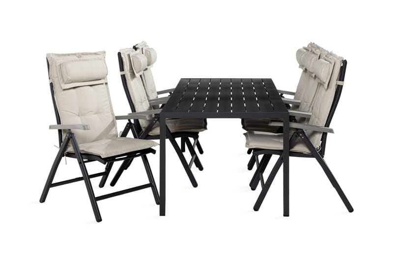 Ruokailuryhmä Tunis 205x90 6 Monaco säätötuolia Pehmusteet, Musta/Harmaa/L.valkoinen