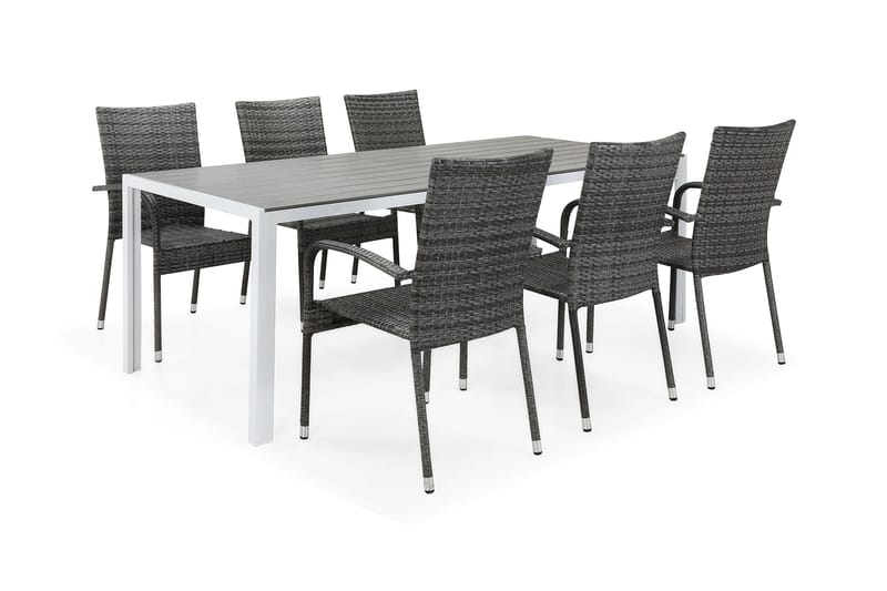 Ruokailuryhmä Tunis 205x90 6 Thor Light tuolia - Valkoinen/Harmaa - Puutarhakalusteet - Ulkoryhmä - Ruokailuryhmät ulos