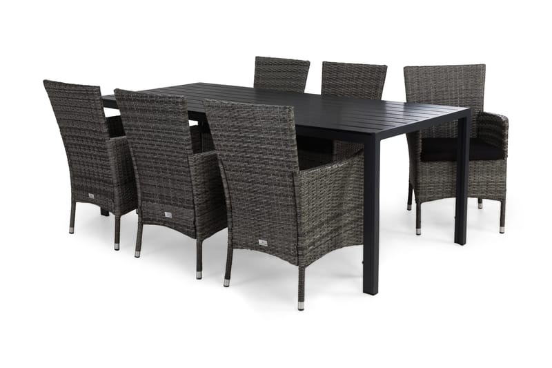 Ruokailuryhmä Tunis 205x90 6 Thor nojatuolia Pehmusteet, Musta/Harmaa