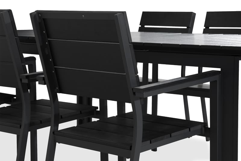 Ruokailuryhmä Tunis 205x90 6 Tunis tuolia - Musta - Puutarhakalusteet - Ulkoryhmä - Ruokailuryhmät ulos
