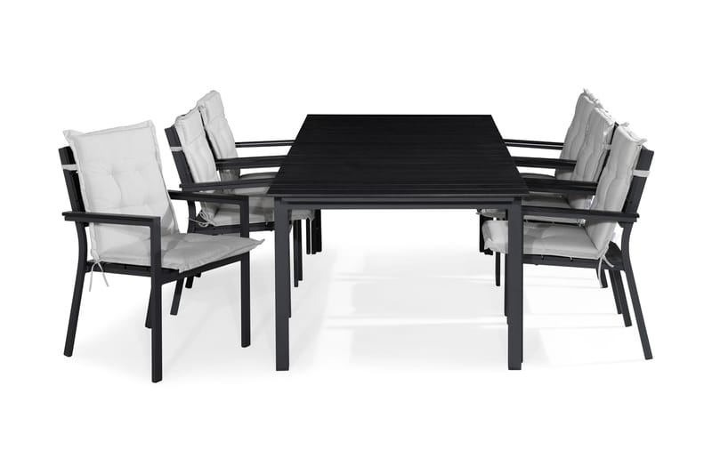 Ruokailuryhmä Tunis 205x90 6 Tunis tuolia Pehmusteet - Musta/L.valk - Puutarhakalusteet - Ulkoryhmä - Ruokailuryhmät ulos