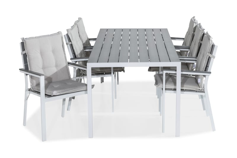 Ruokailuryhmä Tunis 205x90 6 Tunis tuolia Pehmusteet, Valk/Harmaa/L.valk