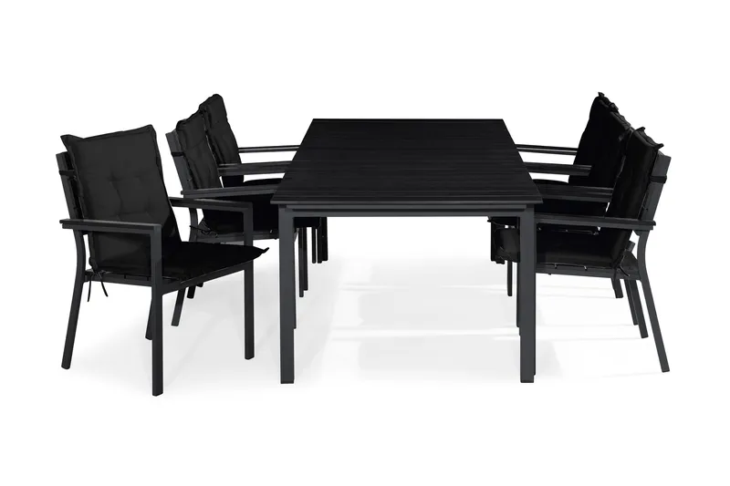 Ruokailuryhmä Tunis 205x90 6 Tunis tuolia Pehmusteet, Musta