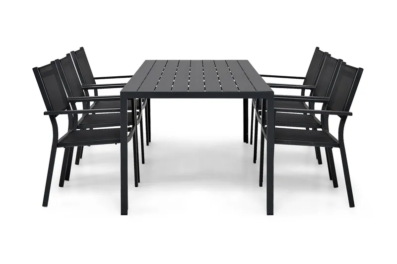 Ruokailuryhmä Tunis 205x90 cm + 6 Tunis Tuolia, Musta/Musta