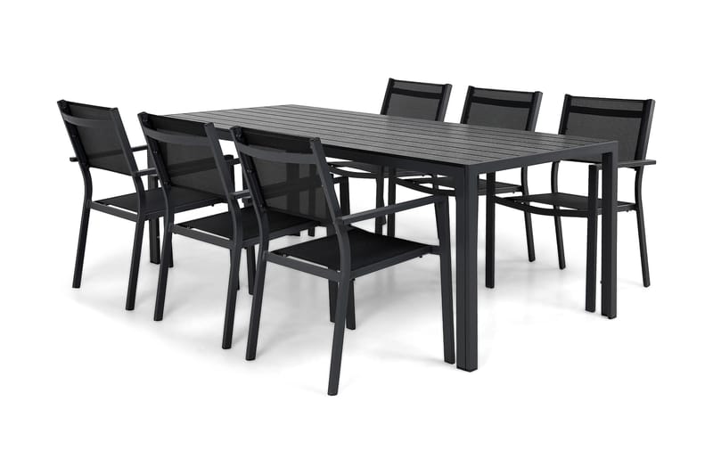 Ruokailuryhmä Tunis 205x90 cm + 6 Tunis Tuolia - Musta/Musta - Puutarhakalusteet - Ulkoryhmä - Ruokailuryhmät ulos