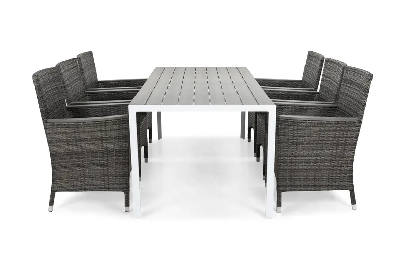 Ruokailuryhmä Tunis 205x90 cm 6 Thor Lyx tuolia, Valkoinen/Harmaa/Aintwood