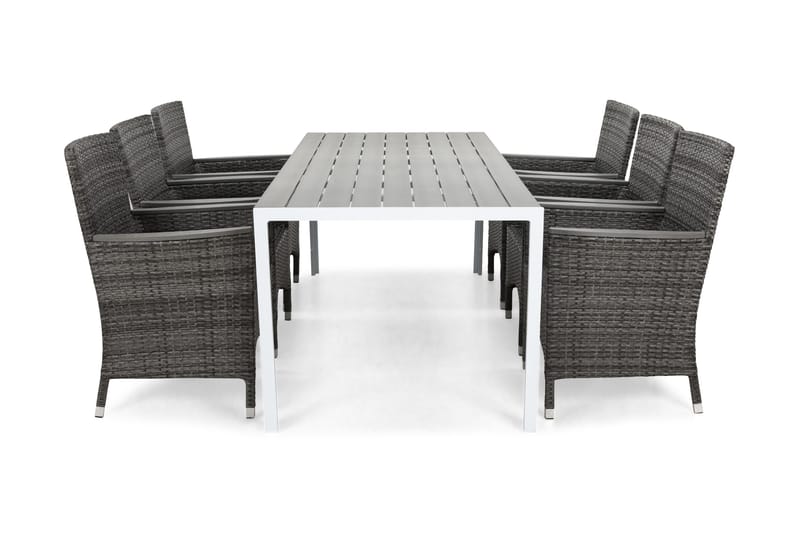 Ruokailuryhmä Tunis 205x90 cm 6 Thor Lyx tuolia, Valkoinen/Harmaa/Aintwood