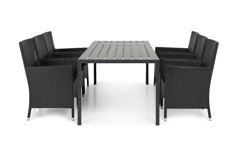 Ruokailuryhmä Tunis 205x90 cm 6 Thor tuolia, Musta