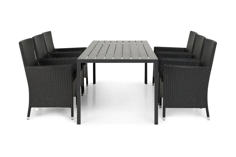 Ruokailuryhmä Tunis 205x90 cm 6 Thor tuolia, Musta