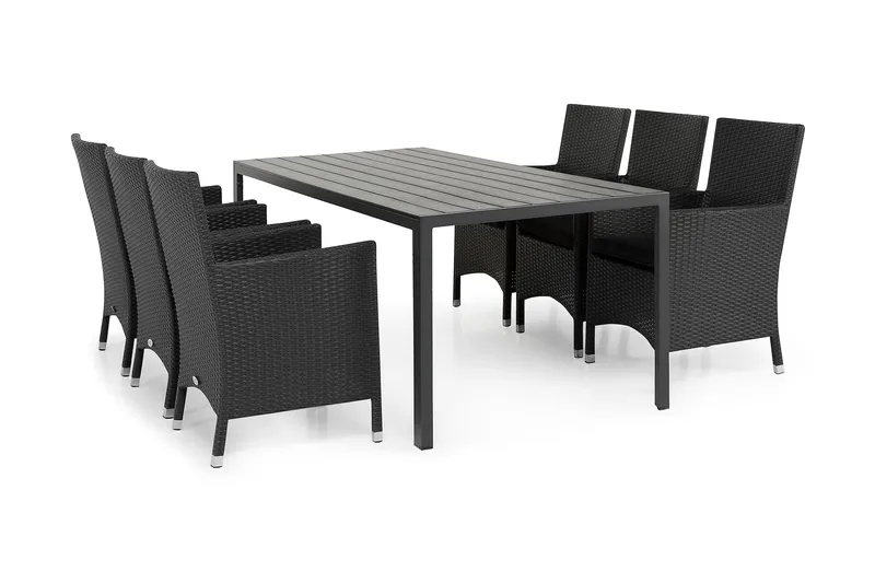 Ruokailuryhmä Tunis 205x90 cm 6 Thor tuolia - Musta - Puutarhakalusteet - Ulkoryhmä - Ruokailuryhmät ulos