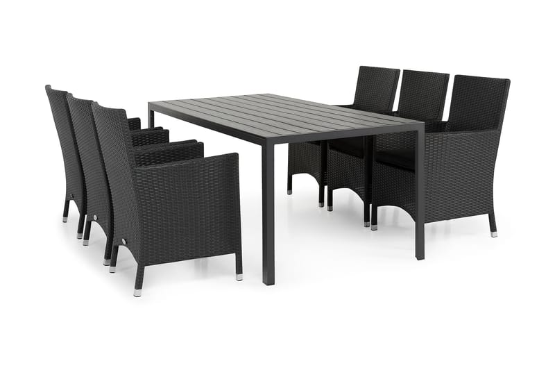 Ruokailuryhmä Tunis 205x90 cm 6 Thor tuolia - Musta - Puutarhakalusteet - Ulkoryhmä - Ruokailuryhmät ulos