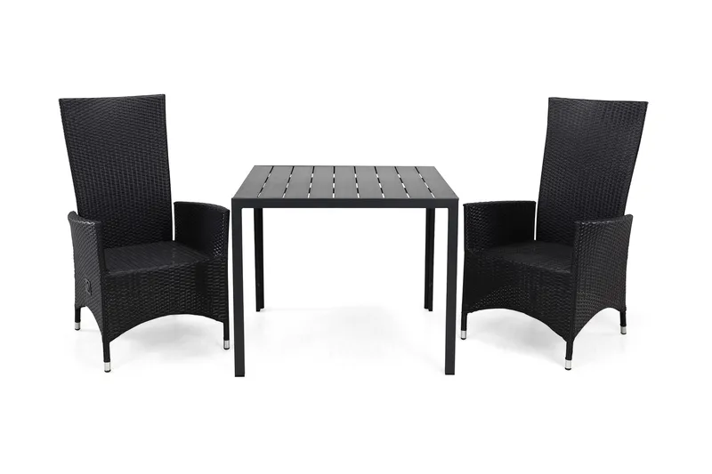 Ruokailuryhmä Tunis 90x90 2 Jenny säätötuolia, Musta/Musta