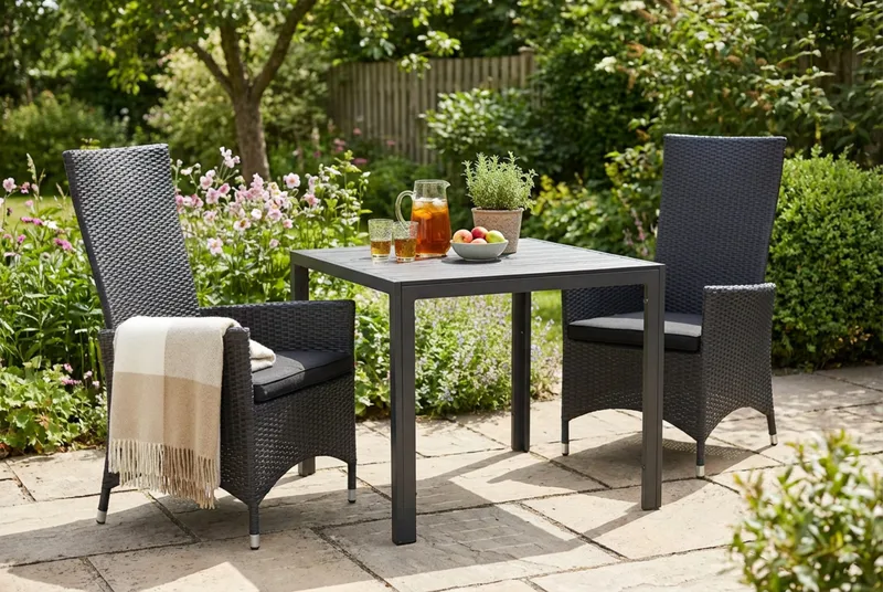 Ruokailuryhmä Tunis 90x90 2 Jenny säätötuolia Pehmusteet - Musta/Musta/Musta - Puutarhakalusteet - Ulkoryhmä - Ruokailuryhmät ulos