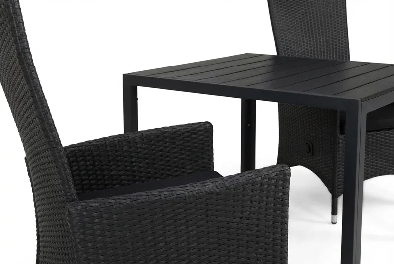 Ruokailuryhmä Tunis 90x90 2 Jenny säätötuolia Pehmusteet - Musta/Musta/Musta - Puutarhakalusteet - Ulkoryhmä - Ruokailuryhmät ulos