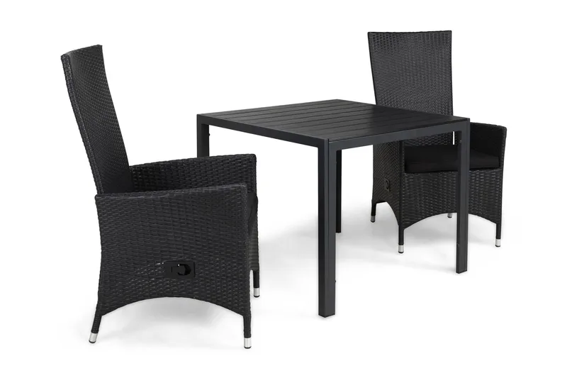 Ruokailuryhmä Tunis 90x90 2 Jenny säätötuolia Pehmusteet, Musta/Musta/Musta