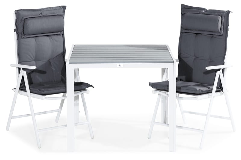 Ruokailuryhmä Tunis 90x90 2 Maggie säätötuolia Pehmusteet - Valkoinen/Harmaa - Puutarhakalusteet - Ulkoryhmä - Ruokailuryhmät ulos