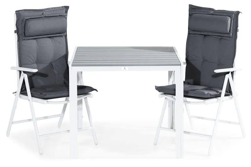 Ruokailuryhmä Tunis 90x90 2 Maggie säätötuolia Pehmusteet, Valkoinen/Harmaa