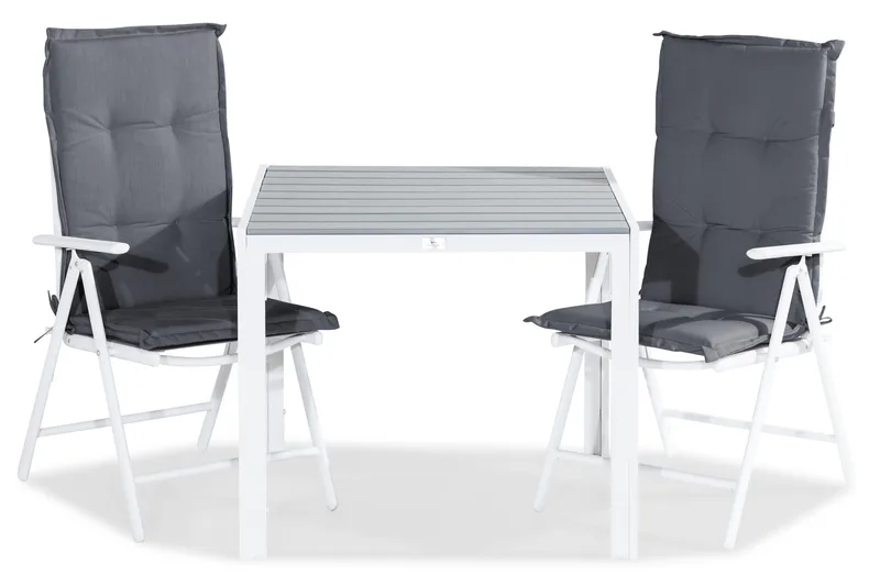 Ruokailuryhmä Tunis 90x90 2 Maggie säätötuolia Pehmusteet - Valkoinen/Harmaa - Puutarhakalusteet - Ulkoryhmä - Ruokailuryhmät ulos