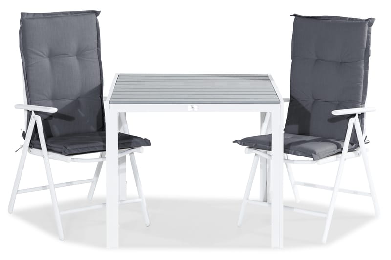 Ruokailuryhmä Tunis 90x90 2 Maggie säätötuolia Pehmusteet - Valkoinen/Harmaa - Puutarhakalusteet - Ulkoryhmä - Ruokailuryhmät ulos