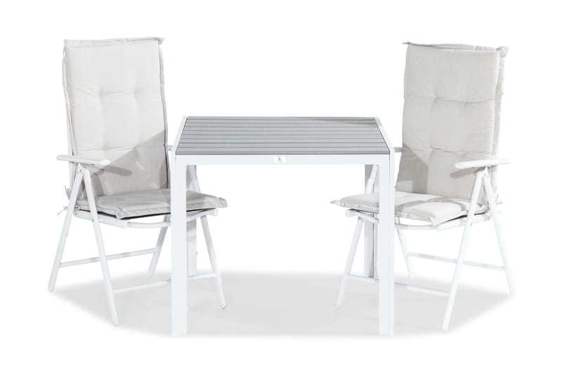 Ruokailuryhmä Tunis 90x90 2 Maggie säätötuolia Pehmusteet, Valk/Harmaa/L.valk