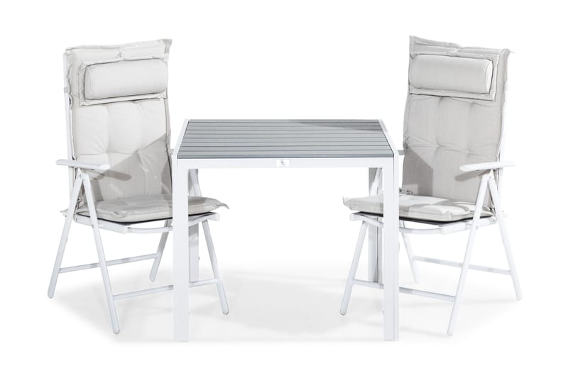 Ruokailuryhmä Tunis 90x90 2 Maggie säätötuolia Pehmusteet, Valk/Harmaa/L.valk