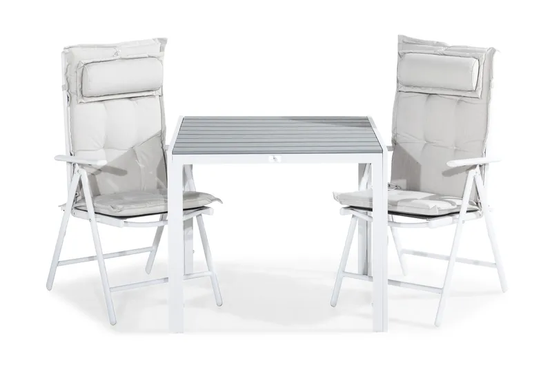 Ruokailuryhmä Tunis 90x90 2 Maggie säätötuolia Pehmusteet, Valk/Harmaa/L.valk