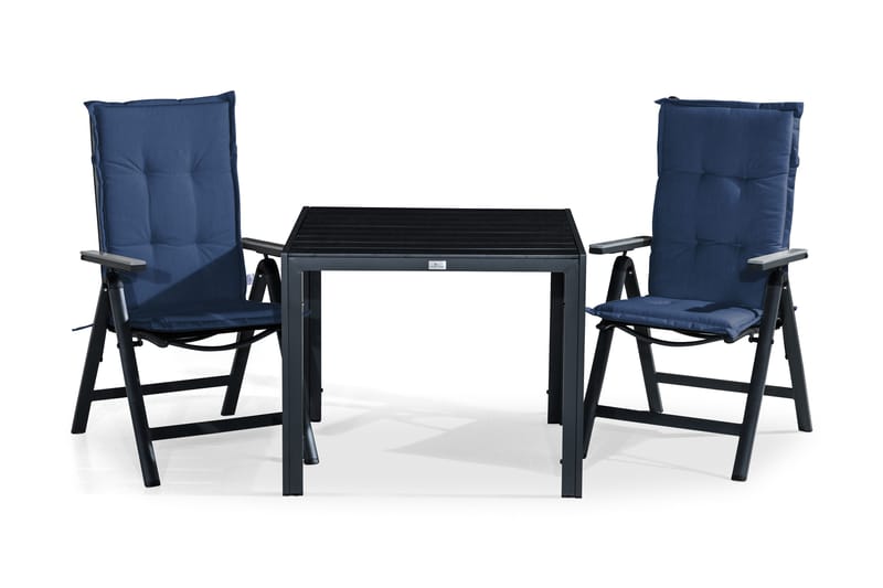 Ruokailuryhmä Tunis 90x90 2 Monaco Light tuolia Pehmusteet, Musta/Harmaa/Sininen