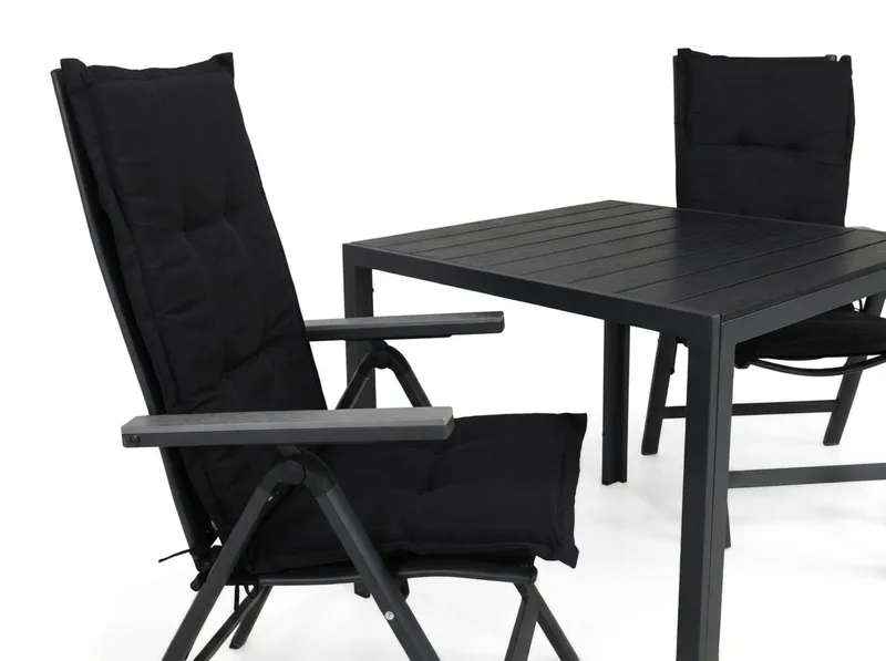 Ruokailuryhmä Tunis 90x90 2 Monaco Light tuolia Pehmusteet - Musta/Harmaa - Puutarhakalusteet - Ulkoryhmä - Ruokailuryhmät ulos