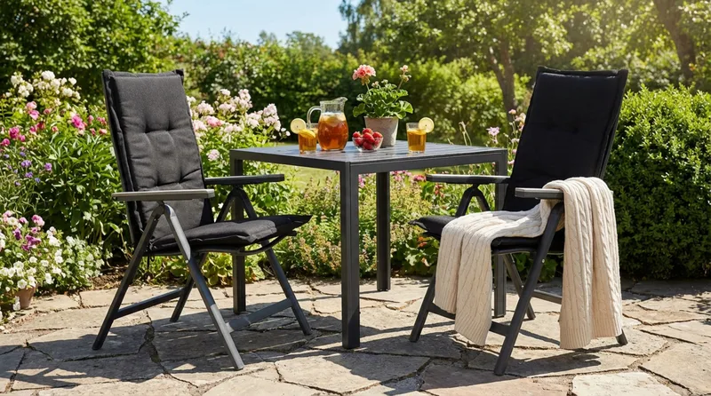 Ruokailuryhmä Tunis 90x90 2 Monaco Light tuolia Pehmusteet - Musta/Harmaa - Puutarhakalusteet - Ulkoryhmä - Ruokailuryhmät ulos