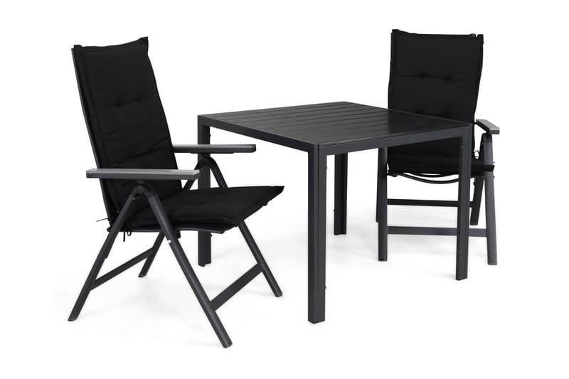 Ruokailuryhmä Tunis 90x90 2 Monaco Light tuolia Pehmusteet - Musta/Harmaa - Puutarhakalusteet - Ulkoryhmä - Ruokailuryhmät ulos