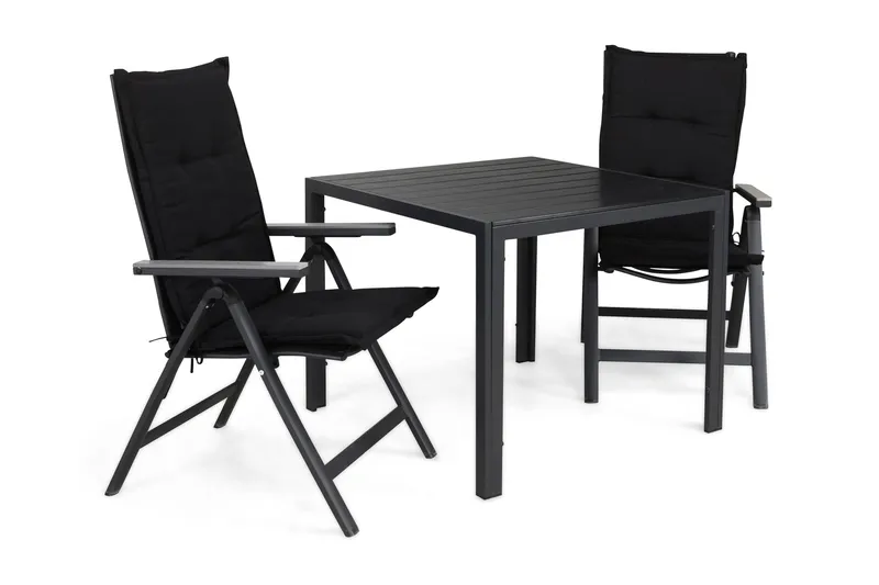 Ruokailuryhmä Tunis 90x90 2 Monaco Light tuolia Pehmusteet, Musta/Harmaa