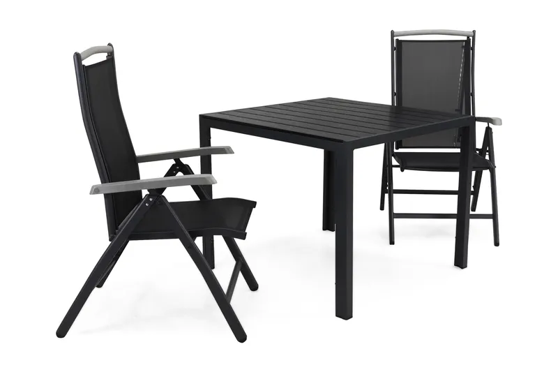 Ruokailuryhmä Tunis 90x90 2 Monaco säätötuolia - Musta - Puutarhakalusteet - Ulkoryhmä - Ruokailuryhmät ulos