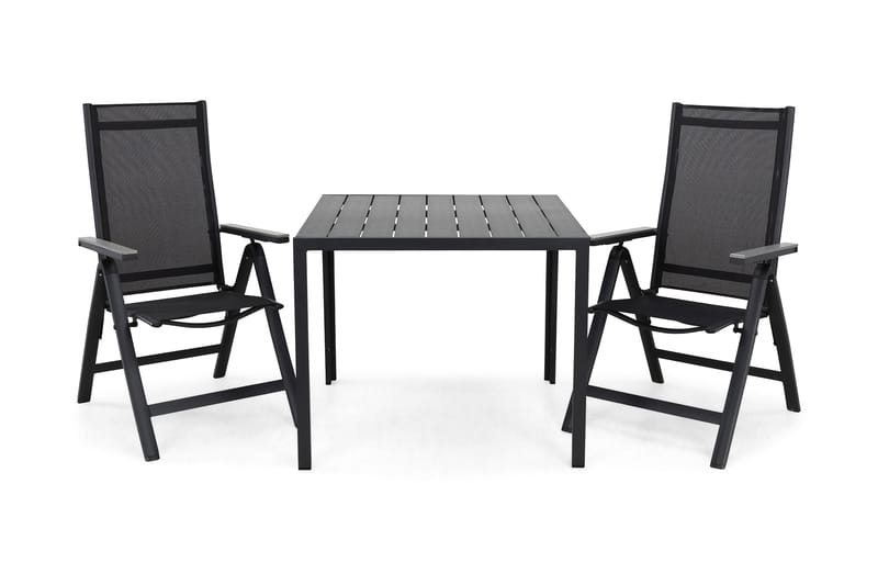 Ruokailuryhmä Tunis 90x90 2 Monaco säätötuolia, Musta/Musta/Harmaa